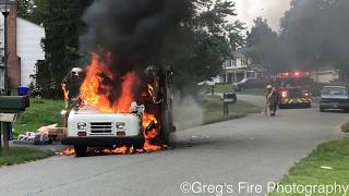 PRE ARRIVAL FULLY INVOLVED MAIL TRUCK FIRE WITH EXPLOSION [upl. by Vidal465]