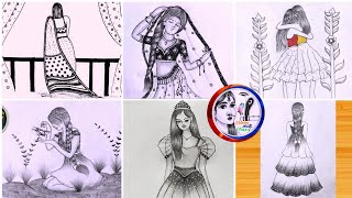 6 easy girl drawing ideas  Pencil sketch Tutorials  Art Videos  girl drawing  pencil drawing [upl. by Maura]