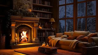 Soft Jazz with Fireplace Sounds in the Cozy Ambience of Winter Snowstorm and Peaceful Wind🔥 [upl. by Zoara]