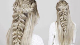 Halfup Halfdown Hairstyle  Fishtail into Pull Through Braid [upl. by Armil]