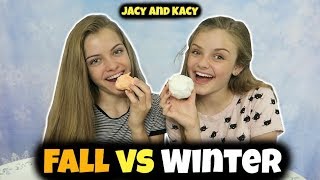 Fall vs Winter  Snacks Challenge  Jacy and Kacy [upl. by Avah499]