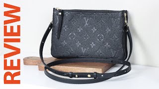 Louis Vuitton Double Zip Pochette Monogram Empreinte Leather REVIEW [upl. by Sirronal]