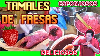 TAMALES DE FRESA ESPONJOSOS CON LECHERA Y FRESAS NATURALES CON PASAS [upl. by Neelyaj]