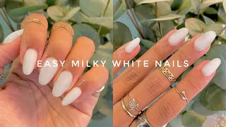 EASY MILKY WHITE NAILS FOR BEGINNERS  QUICK NAIL TUTORIAL USING POLYGEL [upl. by Sakmar]