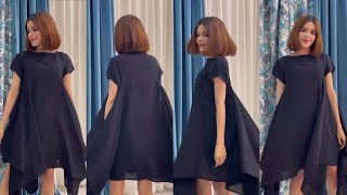 EASY CUTTING HANDKERCHIEF FLARE DRESS TUTORIAL [upl. by Asseret]