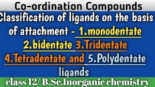 Classification of ligands on the basis of attachment  monodentate bidentate Tridentate tetradentate [upl. by Ternan]