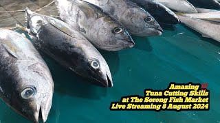 Live 08 Aug 24‼️🔥Cutting fresh yellowfin tuna by skilled hands at Sorong marketPapua Indonesia [upl. by Bernadine]