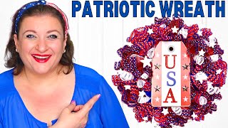 How to make Patriotic Ruffle Wreath  4th of July Deco Mesh DIY Tutorial [upl. by Spearman]