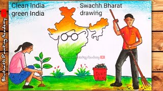 swachh Bharat Abhiyan drawing with colours clean India Green India poster painting2nd part [upl. by Annavahs562]