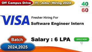 Visa Summer Internship Off campus drive Fresher Hiring 2024  2025 Batch Day 4060 days [upl. by Ahsina955]