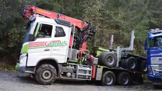 🚚 2x VOLVO FH16 650750  RENAULT kerax 520  🌲 GRUMIERS TRANSPORTS GERVAIS Passages en épingle [upl. by Ohara586]