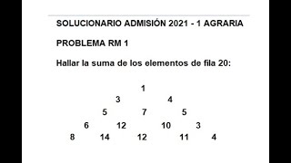 Solucionario examen agraria 2021 1 RAZONAMIENTO MATEMÁTICO [upl. by Wandie]