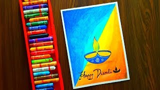 Diwali Card Drawing Very Easy with Oil Pastels for beginners  Step by Step [upl. by Ellennad]