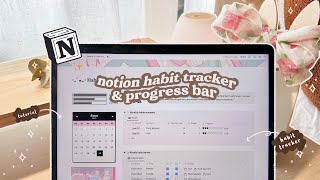 2023 NOTION TUTORIAL💡💻 notion habit tracker with progress bars  free template [upl. by Aken]