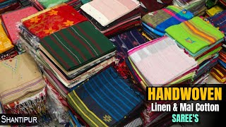 100 Linen Mal Cotton With Handloom Mark Saree Manufacturer in Shantipur [upl. by Arihday]