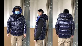 Moncler Karakorum Short Down Jacket Enfant Blue Review [upl. by Ylas299]