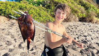 Spearing His First Fish  Spearfishing Catch and Cook in Hawaii [upl. by Akeylah352]