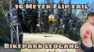 Bikepark Leogang 2023  16 Meter Backflip Fail Hot shots [upl. by Ainafets]