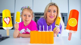 Gaby and Mom making Fruit Popsicles STICK ICE CREAM  Healthy Homemade Ice Cream [upl. by Anelak]