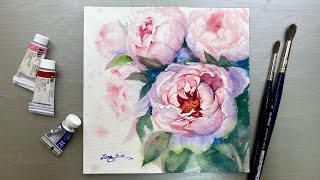 Watercolor PaintingPink PeoniesAdvanced Tutorial Step by Step [upl. by Gilleod457]