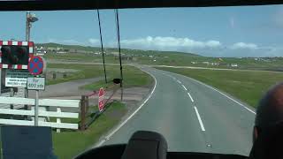 driver view bus ride A970 across live runway of Sumburgh Airport on Mainland Shetland UK 51523 [upl. by Virgilia]