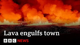 Iceland volcano  emergency declared as lava sets town on fire  BBC News [upl. by Wetzel417]