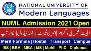 NUML Admission 2021 Open  National University Of Modern Languages  NUML university Islamabad [upl. by Payson666]