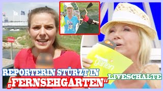 ZDFReporterin stürzt in „Fernsehgarten“Liveschalte Andrea Kiewel reagiert schadenfroh [upl. by Nevear]