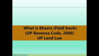 Khasra or Fieldbook Section 31 UP Revenue Code 2006 [upl. by Wynne]