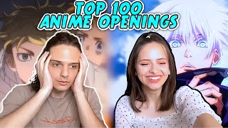 COUPLE Reaction to quotTOP 100 MOST STREAMED ANIME OPENINGSquot [upl. by Leslie962]