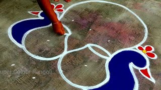 Peacock Pongal pot rangoli🌹Sankranthi muggulu latest🌹bhogi kundala muggulu🌹Super Pongal colour kolam [upl. by Albric]