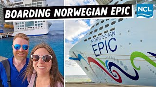 Boarding the NORWEGIAN EPIC  Full Cruise Ship Boarding Day Experience [upl. by Jinny77]