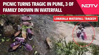 Lonavala Waterfall Accident Latest News  Picnic Turns Tragic 3 Of Family Drown 2 Children Missing [upl. by Llecrep]