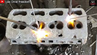 Las aluminium cylinder head  welding aluminium  restoration cylinder head  cylinder head repair [upl. by Mor]