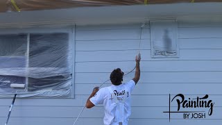 SANDING  SPRAYING OUT SOFFITS AND WEATHERBOARDS [upl. by Lorelei740]