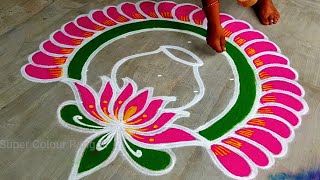 Easy Pongal pot rangoli🌹Sankranthi chukkala muggulu2024🌹New bhogi kundala muggulu🌹Super Pongal kolam [upl. by Anialeh]