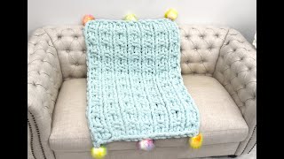 HAND KNIT A CHUNKY BLANKETHURDLE STITCH [upl. by Halil]