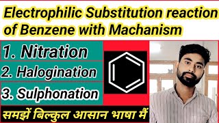 Electrophilic Substitution reaction of Benzene with Machanism Reaction machanism of Benzenehindi [upl. by Libove]