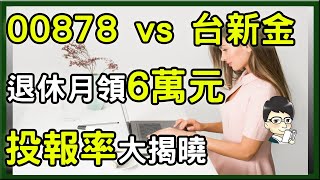 ETF 00878 vs金融股台新金， 打造退休月領6萬元，台新金投報率意外出色，00878 vs金融股台新金 最實用資料，00878 vs金融股台新金 最實用資料 [upl. by Imas80]