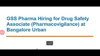 PHARMACOVIGILANCE  DRUG SAFETY ASSOCIATE  GSS PHARMA [upl. by Atoiyanap]