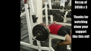 Omar Isuf Bench Press PR 305lb x 3 Reps 182 lbs [upl. by Ayiram604]