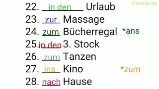 Präposition in den Urlaub zur Massage zum Bücherregal in den 3 Stock zum Tanzen ins Kino [upl. by Evvy406]