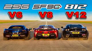 Ferrari V12 vs V8 vs V6 DRAG RACE [upl. by Assirahs]