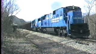 Conrail C398 and C307 leading coal trains on the Monongahela RWY in 1990 [upl. by Isnyl]