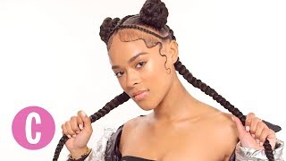 Braided Bantu Buns with Braids ft Serayah  The Braid Up  Cosmopolitan [upl. by Ritz358]