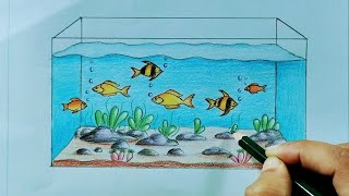 How to draw fish aquariumEasy fish tank drawingAquarium drawing for beginners [upl. by Niad360]