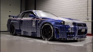 Detailing nissan skyline R34 GT R Nismo Omori R tune  chassis 001  by Autoreiniging Centrale [upl. by Anawyt]