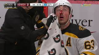 Brad Marchand bloodied after a high stick by Nic Dowd hits his nose [upl. by Ecahc]