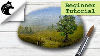 Rock Painting Tutorial For Beginners Simple Landscape [upl. by Aerbua]