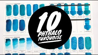 Colossal Color Showdown Ep 2 Phthalo Turquoise Part 1  Comparing 10 Brands [upl. by Eyde]